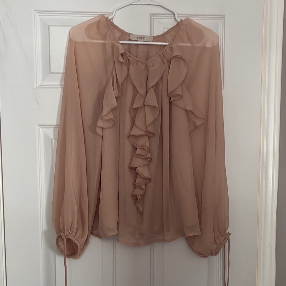 LOFT Pink Ruffled Long Sleeve Blouse